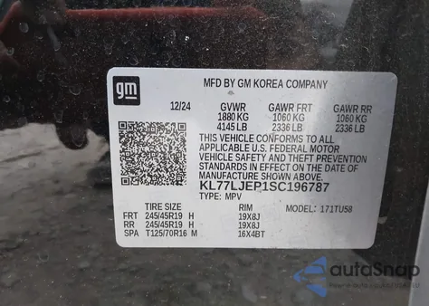 2025 Chevrolet Trax Fwd 2Rs z USA, uszkodzony, nr VIN KL77LJEP1SC196787